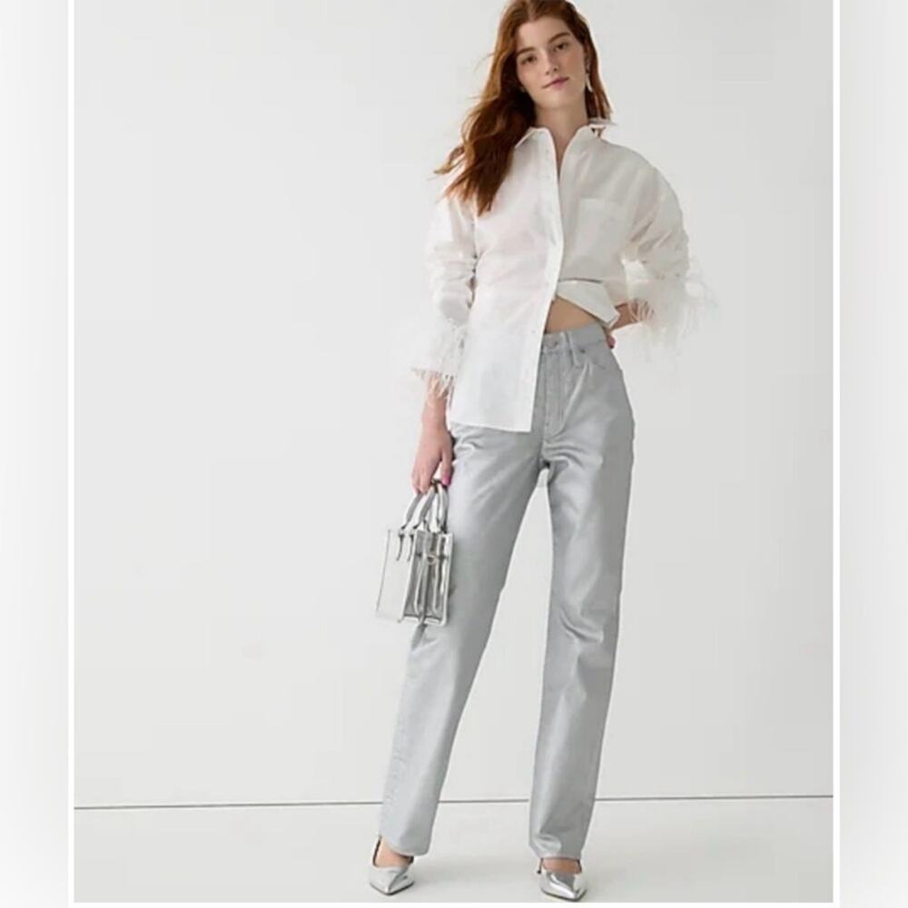 J.Crew Collection Metallic Silver Coated Slouchy Straight Jeans Women’s 29